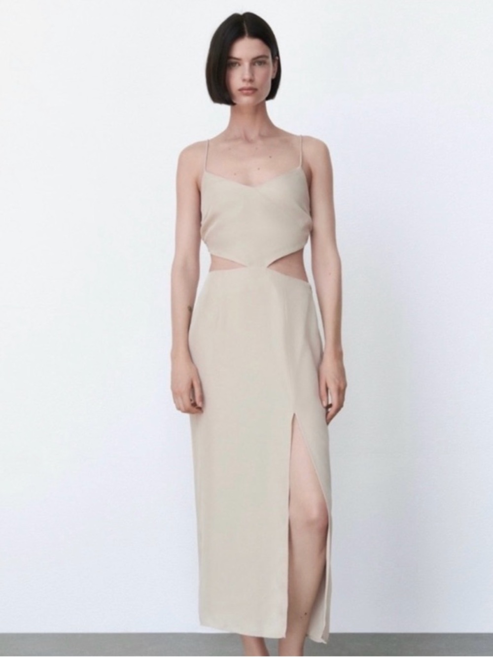 Zara Beige Elastic Smocked Top with Label Detail